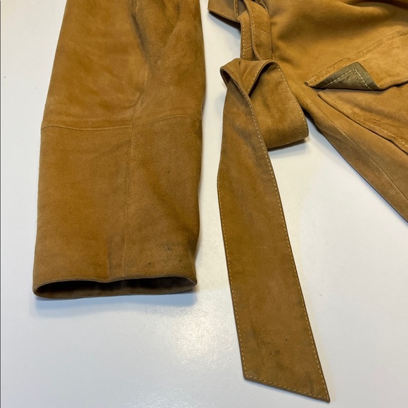Vintage Tan Suede Trench Coat by Casual Corner, size S, belted, pockets, - Picture 16 of 16